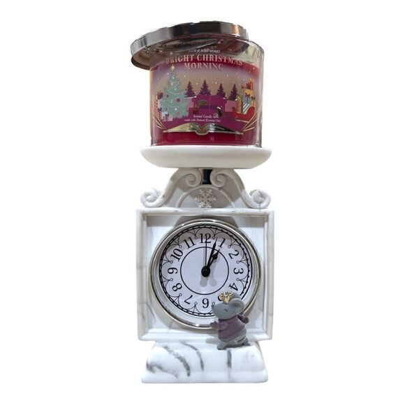 Bath & Body Works 2022 Christmas Clock And Mouse 3 Wick Candle Holder Pedestal - Picture 4 of 5